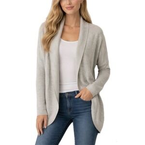 Athleta Finale Wool Cashmere Wrap Open Front Cardigan Shawl Collar Grey Small